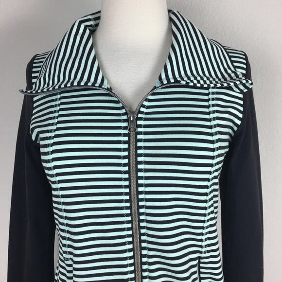 Lululemon Mint Green Black Daily Yoga Zip Jacket Black & Mint Stripe 4 - Picture 3 of 7